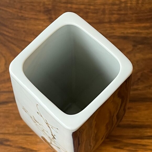 Enesco Rectangular Japanese Vase Cobalt Blue White Sakura 12" - Picture 10 of 13